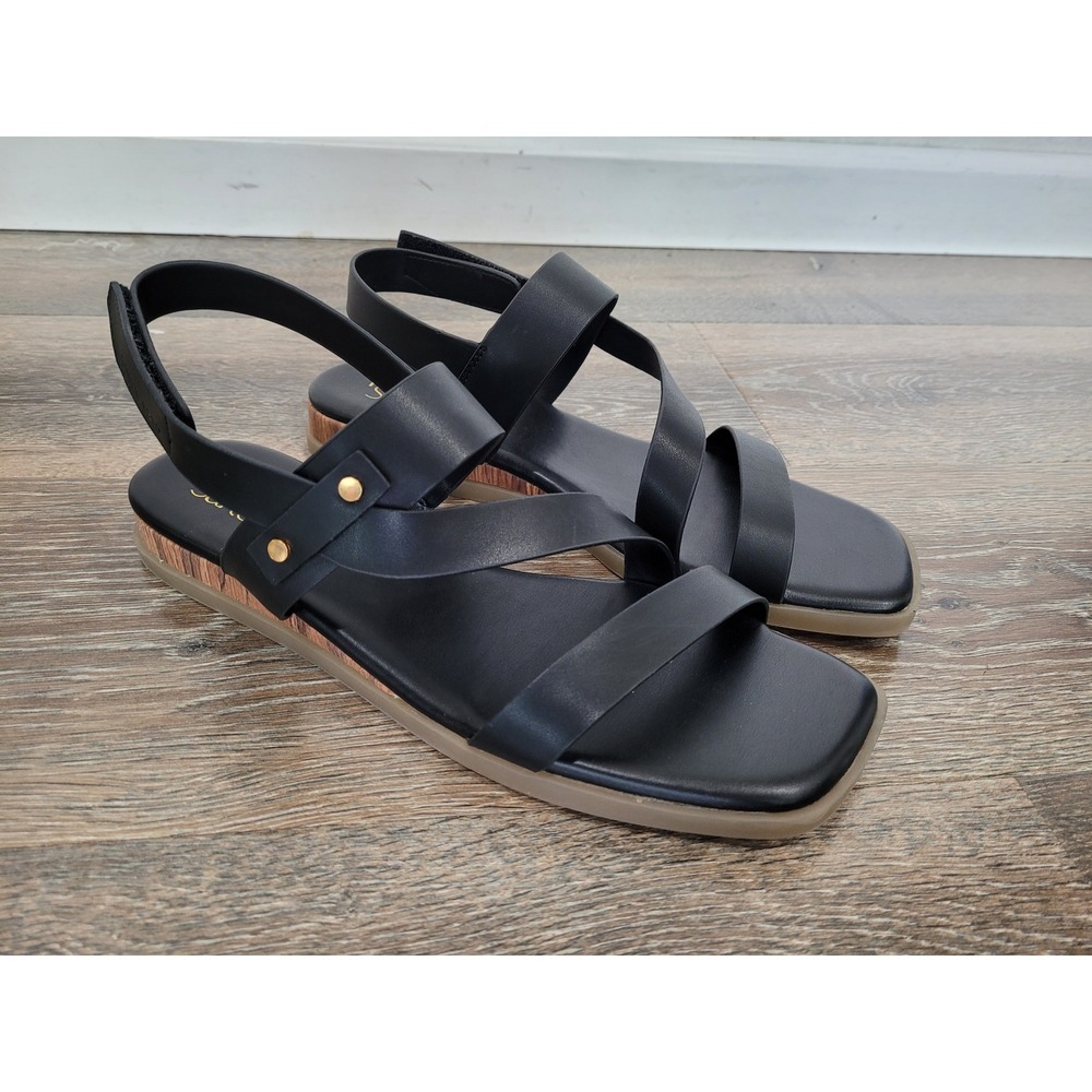 Franco Sarto Diego Black Strappy Square Toe Slingback‎ Sandals Womens 11 M NEW